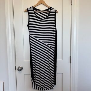 Mystree Black & White Knit Striped Sleeveless Midi Dress M